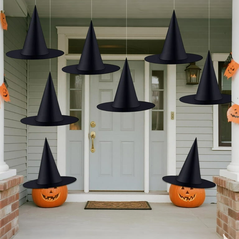 ZeeDix Bulk 8Pcs 15Inch Halloween Black Witch Hats Caps, Outdoor