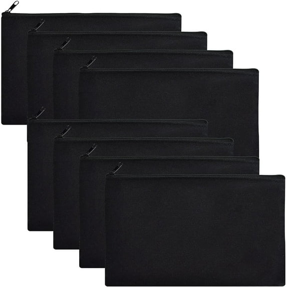 ZeeDix 8Pcs Black Canvas Blank Pencil Bag DIY Craft Zipper Bag Multipurpose Cosmetic Bag Travel Storage Bag