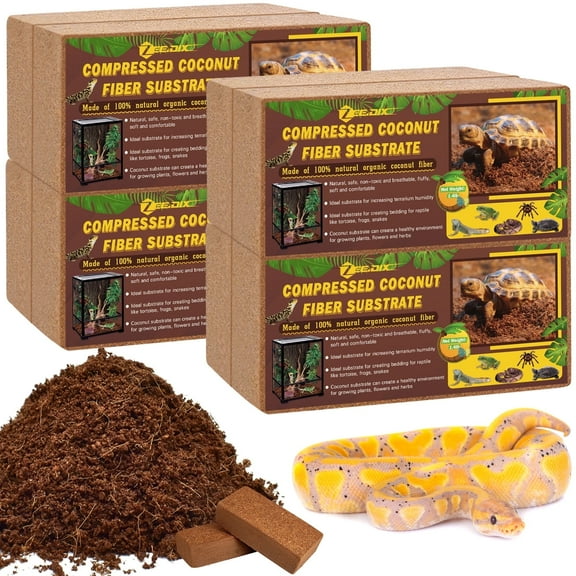ZeeDix 8Pcs Compressed Coconut Fiber Substrate , 100% Organic Coco Coir Fiber Brick Brown for Reptiles Bedding