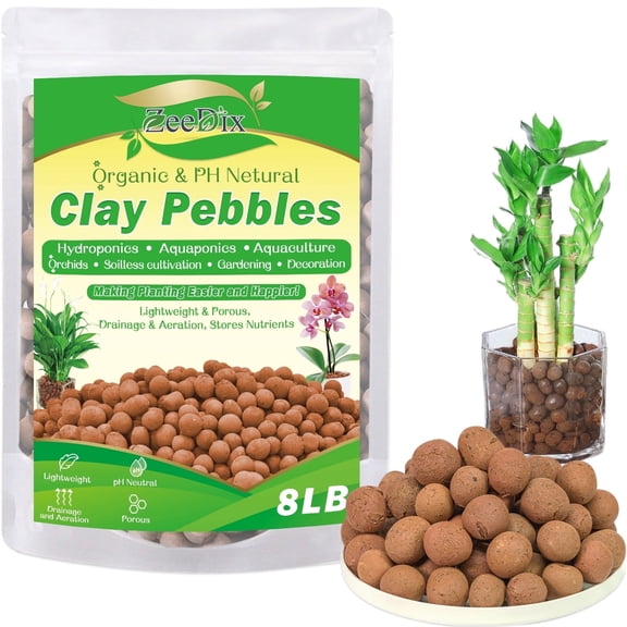 ZeeDix 8LB Organic Leca Clay Pebbles for Plants - Hydroton Clay Pebbles for Indoor Potted Plants Hydroponics, Orchids, Aquaponics, Drainage & Decor