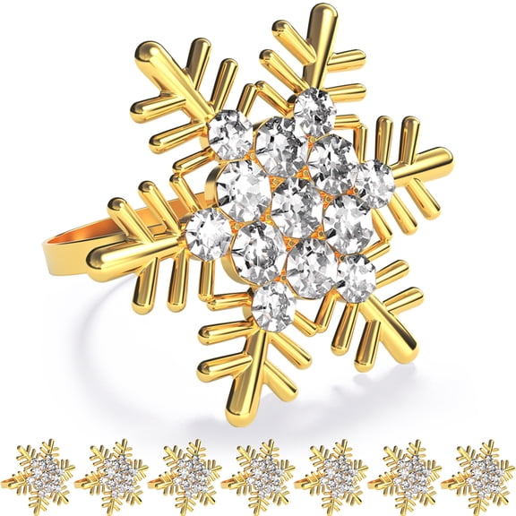 ZeeDix Christmas Gold Snowflake Napkin Rings Set of 12 for Rustic Dinner Tables Decoration,Wedding Receptions,Christmas&Thanksgiving Holiday,Party Dinner Parties