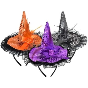 ZeeDix 3pcs Halloween Witch Feather Hat Headband,cute Witch Headpiece for Halloween Costume Dress up Masquerade Supplies