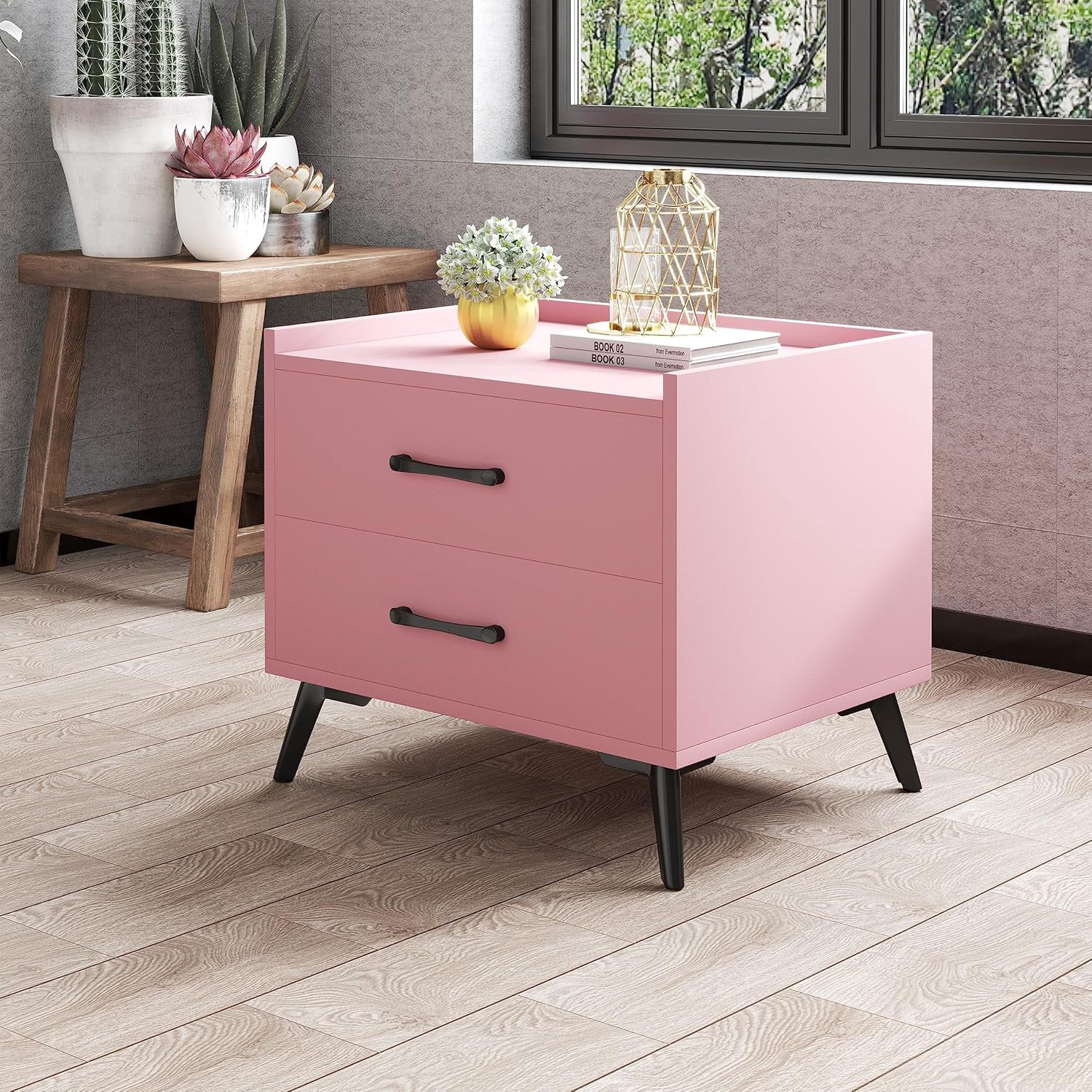 ZeeFu Pink Nightstand with 2 Storage Drawer,Modern Classics Bedside — free download