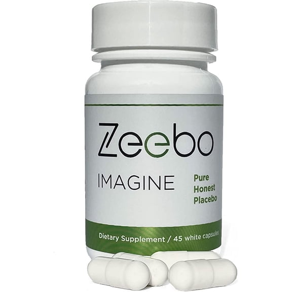 Zeebo Imagine - Non-Homeopathic Placebo Pills for Natural Stress Relief, Anxiousness, Nervousness, Irritability, Pain  Inert Fiber, 45 White Capsules, Vegan, 250mg Each, Size 1