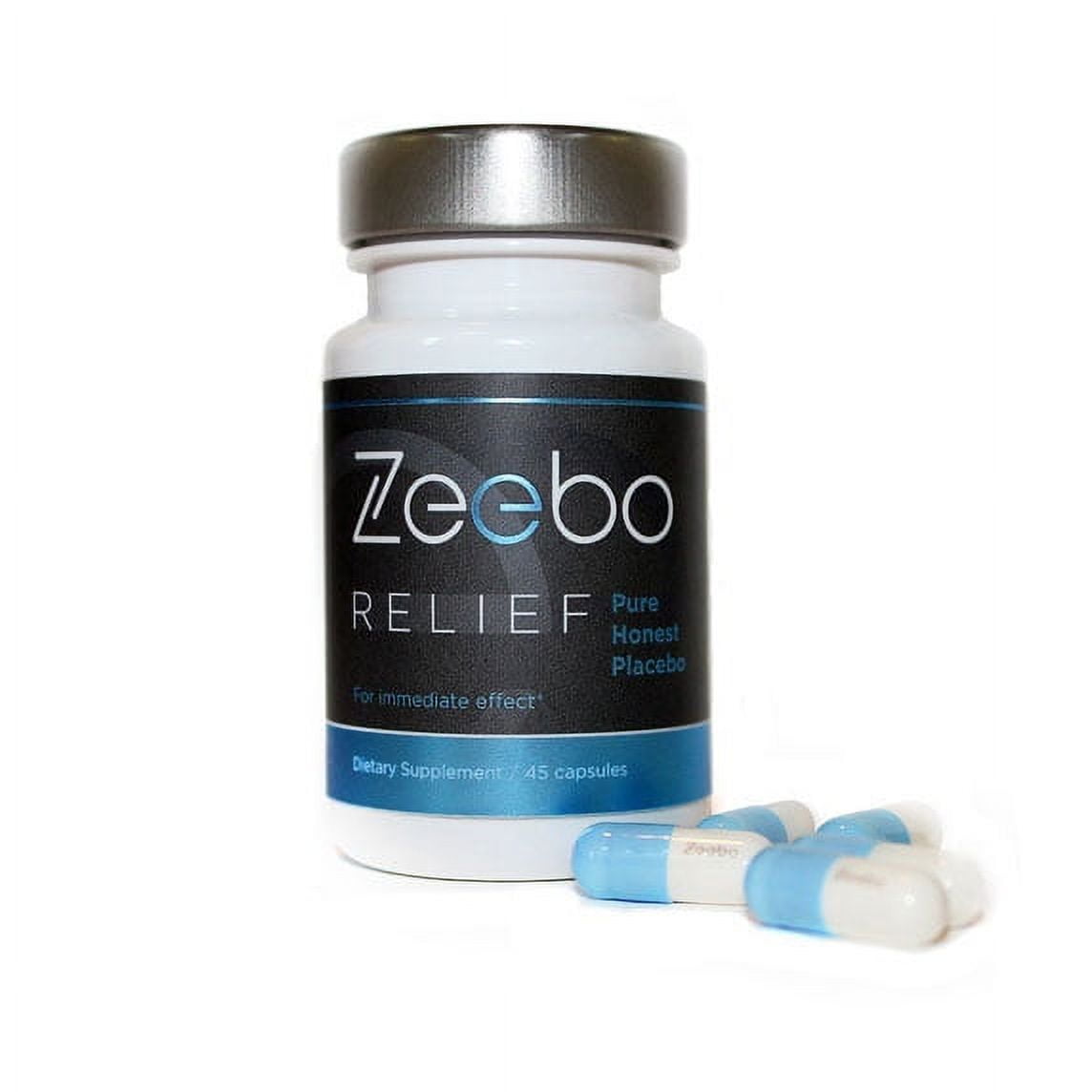 Zeebo Relief – Honest Placebo Pills Designed to Help You Create Your Own, Safe Placebo Experience - 45 Blue/White Capsules Featuring Zeebo Logo, Size Zeebo Relief – Honest Placebo Pills Designed to Help You Create Your Own, Safe Placebo Experience - 45 Blue/White Capsules Featuring Zeebo Logo, Size