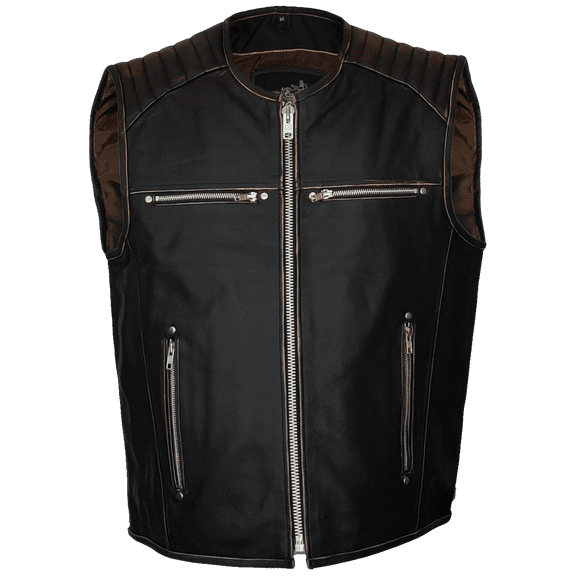Zeebro Men's MC–06 Brown Rub-Off Leather Bikers Club Vest Size XL
