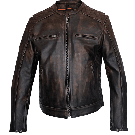 Zeebro Men's RBP–21 Brown Distressed Leather Motorcycle Rider Jacket Size L