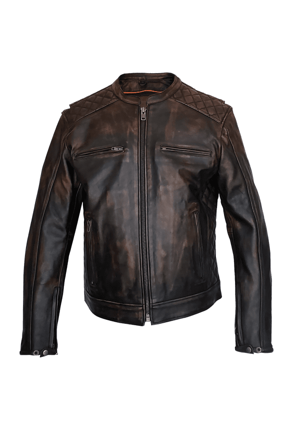 Men's RBP21 Brown Distressed Leather Motorcycle Rider Jacket Size L