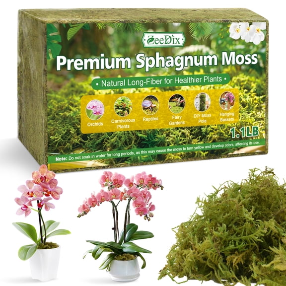Zeedix 1.1LB sphagnum moss for plants,25QT Natural Long-Fiber moss ,Premium moss for Terrariums,Orchids,Succulents,Carnivorous Potted Plant,Gardening & Reptiles