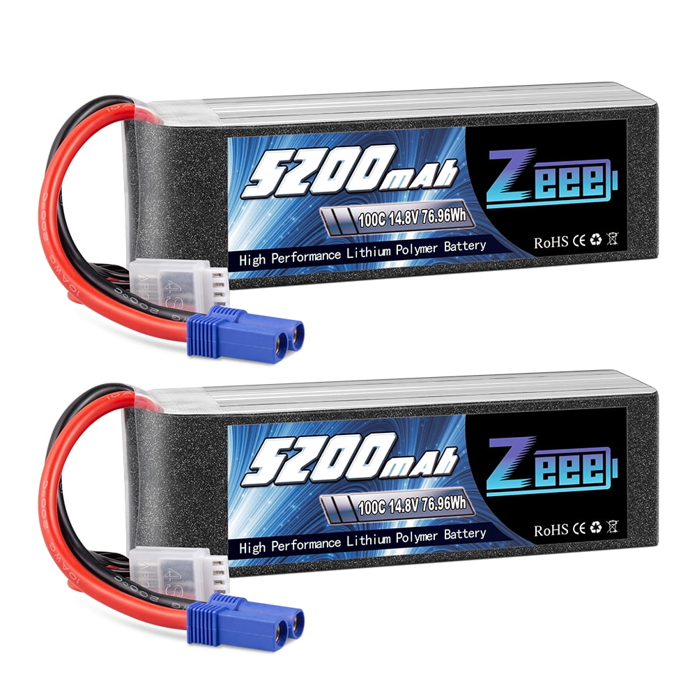 Zeee 4S LiPo Battery 14.8V 5200mAh 100C with EC5 Connector Soft Case for RC Quadcopter Airplane Helicopter Car Truck Boat (2 Pack)