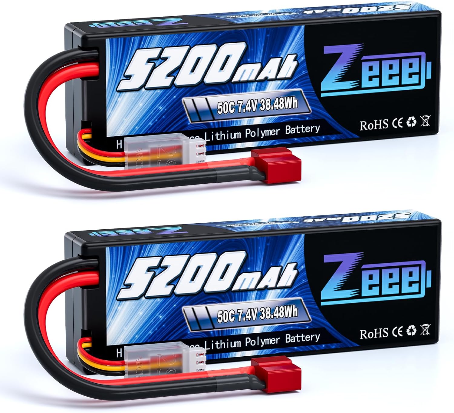 Zeee 7.4V Lipo Battery 2S 50C 5200mAh Lipos Hard Case with DeanStyle T