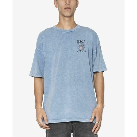 Zeegeewhy Men's Cotton Drop-Shoulder Graphic Blue Acid Wash T-Shirt vintage look (M)