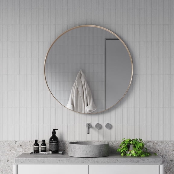 Zeek 31.5" Gold Metal Round Wall Mirror, Thin Edge Frame, Deep Set Mirror MG3200