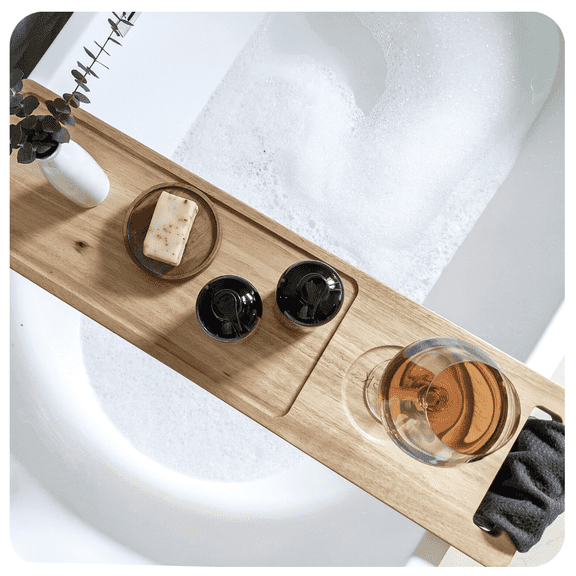 Zeek Natural Solid Wood Bathtub Tray Caddy ZBC3409