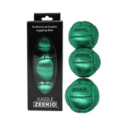 Zeekio Juggling Balls Premium Galaxy - [Pack of 3], Synthetic Leather, Millet Filled, 12-panel Leather Balls, 130g Each, 62mm, Metallic Green