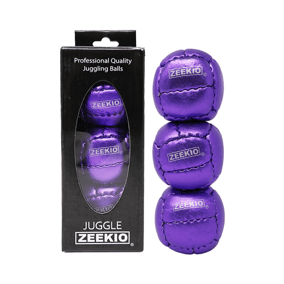 Zeekio Juggling Balls Premium Galaxy - [Pack of 3], Synthetic Leather, Millet Filled, 12-panel Leather Balls, 130g Each, 62mm, Metallic Purple