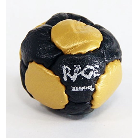 Zeekio Rage Footbag - Leather 14 Panel - Pellet Filled - Black/Gold