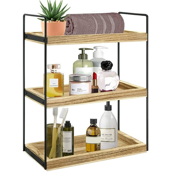 ZeenArt 3-Tier Bathroom Counter Organizer, Wood Countertop Storage Shelf for Kitchen Bedroom Offices