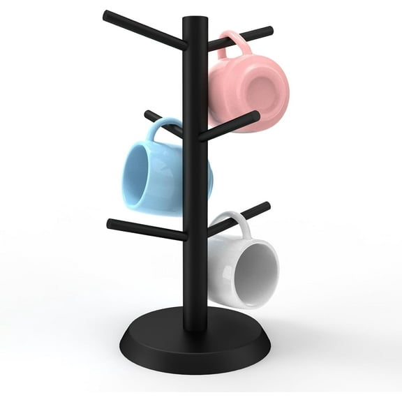 ZeenArt Non-Slip Bamboo 6 Cup Mug Tree, Black