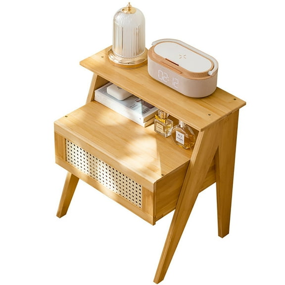 ZeenArt Rattan Nightstand, Bamboo Simple Sofa Side Table for Bedroom Living Room, Natural
