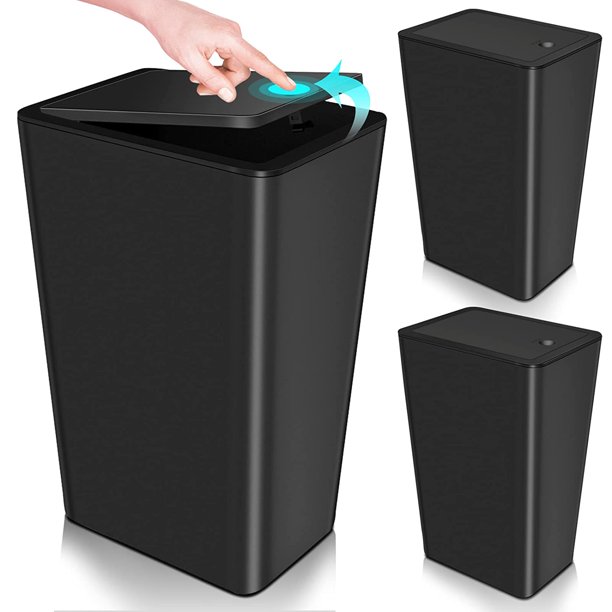 ZeenArt Trash Can with Lid, 2.6 Gallon Garbage Can for Bedroom, Office, 3 Pcs (Black)