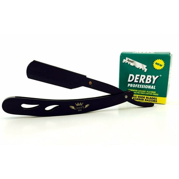 Zeepk Navaja Samurai Black Stainless Straight Edge Barber Razor +100 Derby Blade