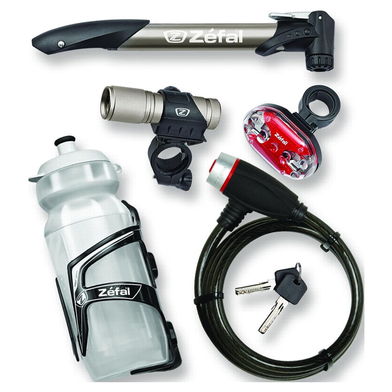 Zefal 6-Piece Bike Accessories Starter Pack 2.0 (Mini Hand Pump, Lock, Light Set, Bottle, Cage) - image 1 of 10