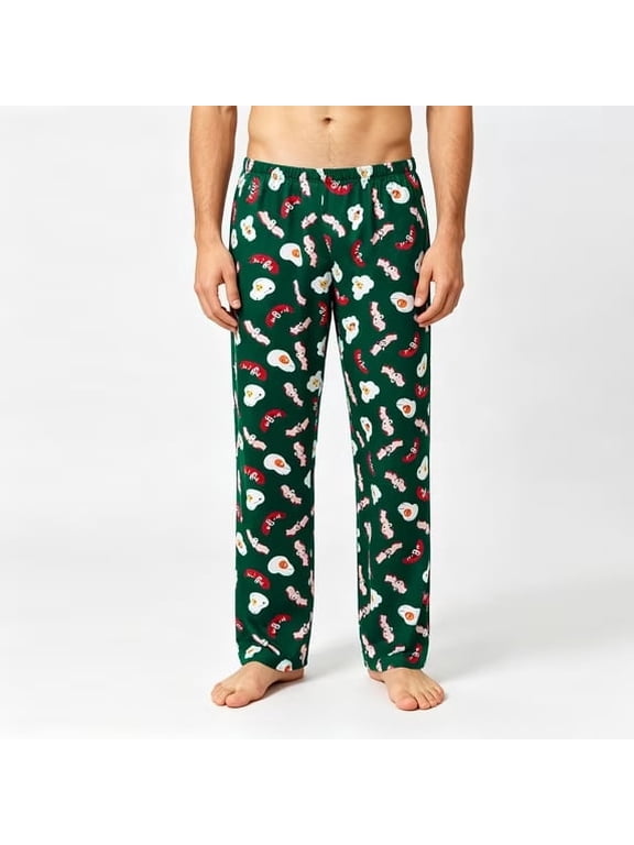 Mens Lounge Pants, Funny Breakfast Bacon Egg Pattern Mens Pajama Pants, Soft Skin Friendly All Season Mens Sleep