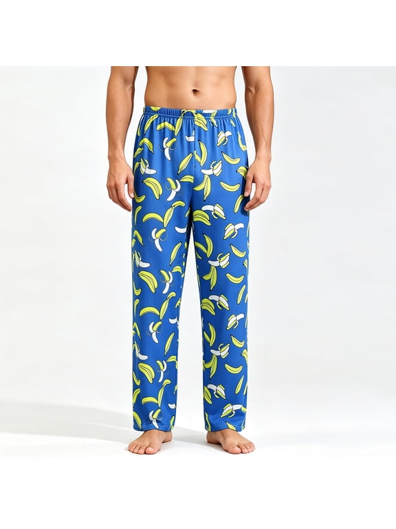 Mens Pajama Pants, Fun Banana Print Loose Wide Leg Mens Lounge Pants, Skin Friendly All Season Mens Sleep Pants for Men