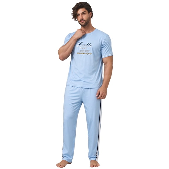Zefortex Mens Pajamas Set, Lightweight Short Sleeve & Long Pants, Soft Breathable Loungewear, All Season Sleepwear with Pockets