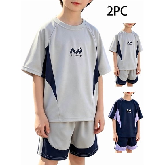 Zefriona Boys 2PC Mesh Sport Sets Size 0-12 Quick Dry Breathable Mesh T-Shirt Design Elastic Waist Shorts Sports Activities & Summer Play Size 11