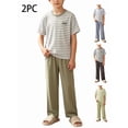 thumbnail image 1 of Zefriona Boys Girls 2PC Striped Pants Sets Size 3-15 Soft Breathable Fabric Striped Round Neck Top Elastic Waist Pants Home Casual & Lounge Wear Size 12, 1 of 7