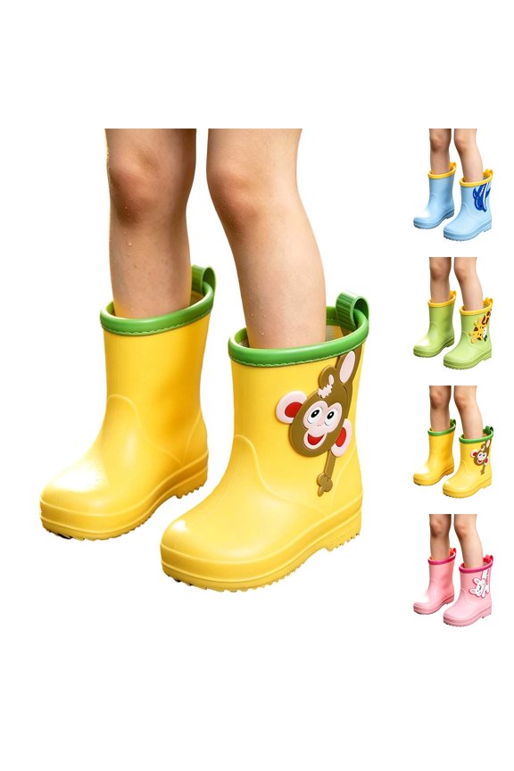 Boys Girls Yellow Animal Print Rain Boots Waterproof Nonslip Short Shaft PVC Rain Footwear for Kids Outdoor Play & Home Use Yellow Size 8.5 Toddler