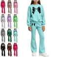 thumbnail image 1 of Zefriona Girls Cute Bow Print Crewneck Sweatshirt and Flared Leg Pants 2-Piece Outfit Set 3-14Y Dark Gray Size 4T, 1 of 3