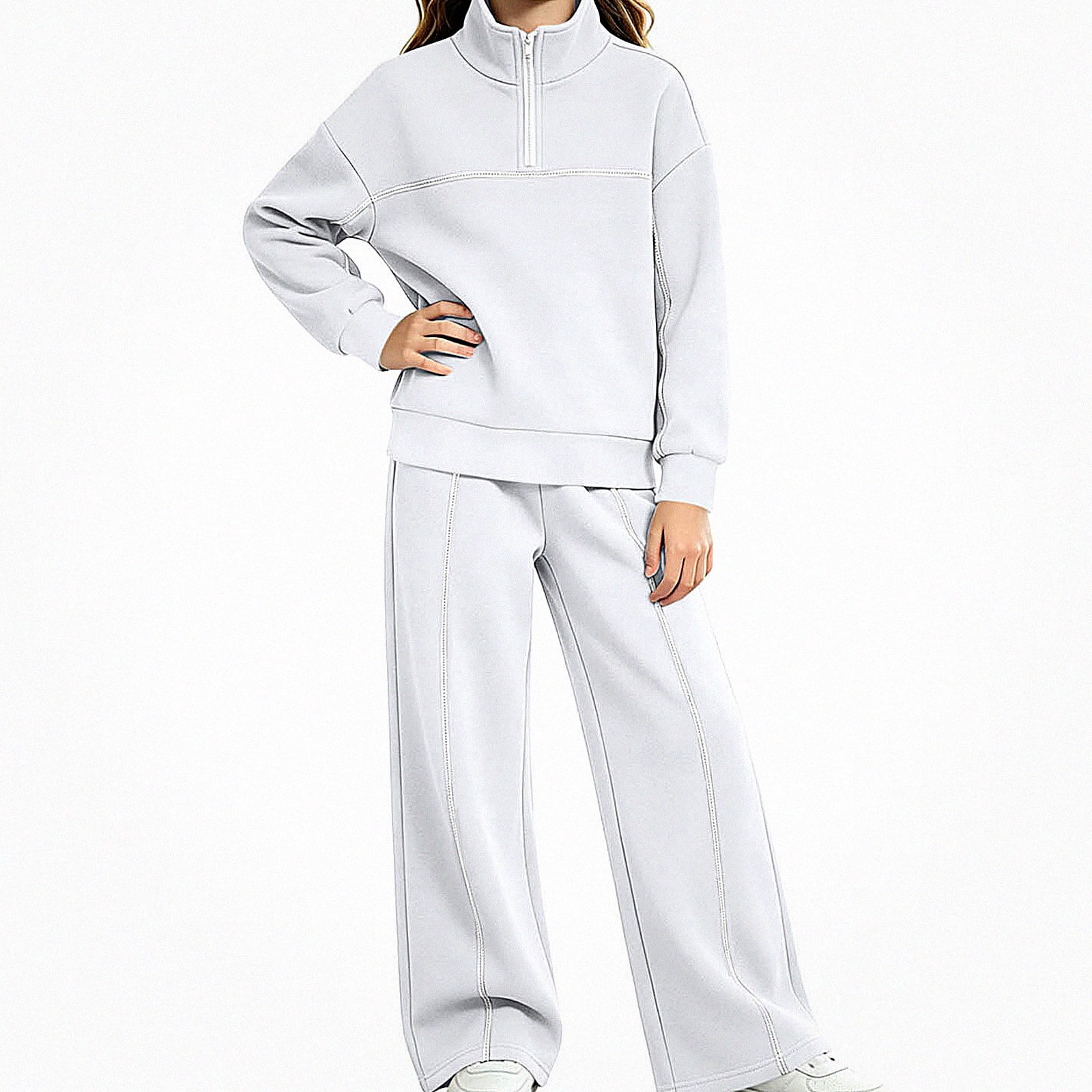 Zefriona Girls Embroidery Tracksuit Set Half Zip Placket Long Sleeve ...