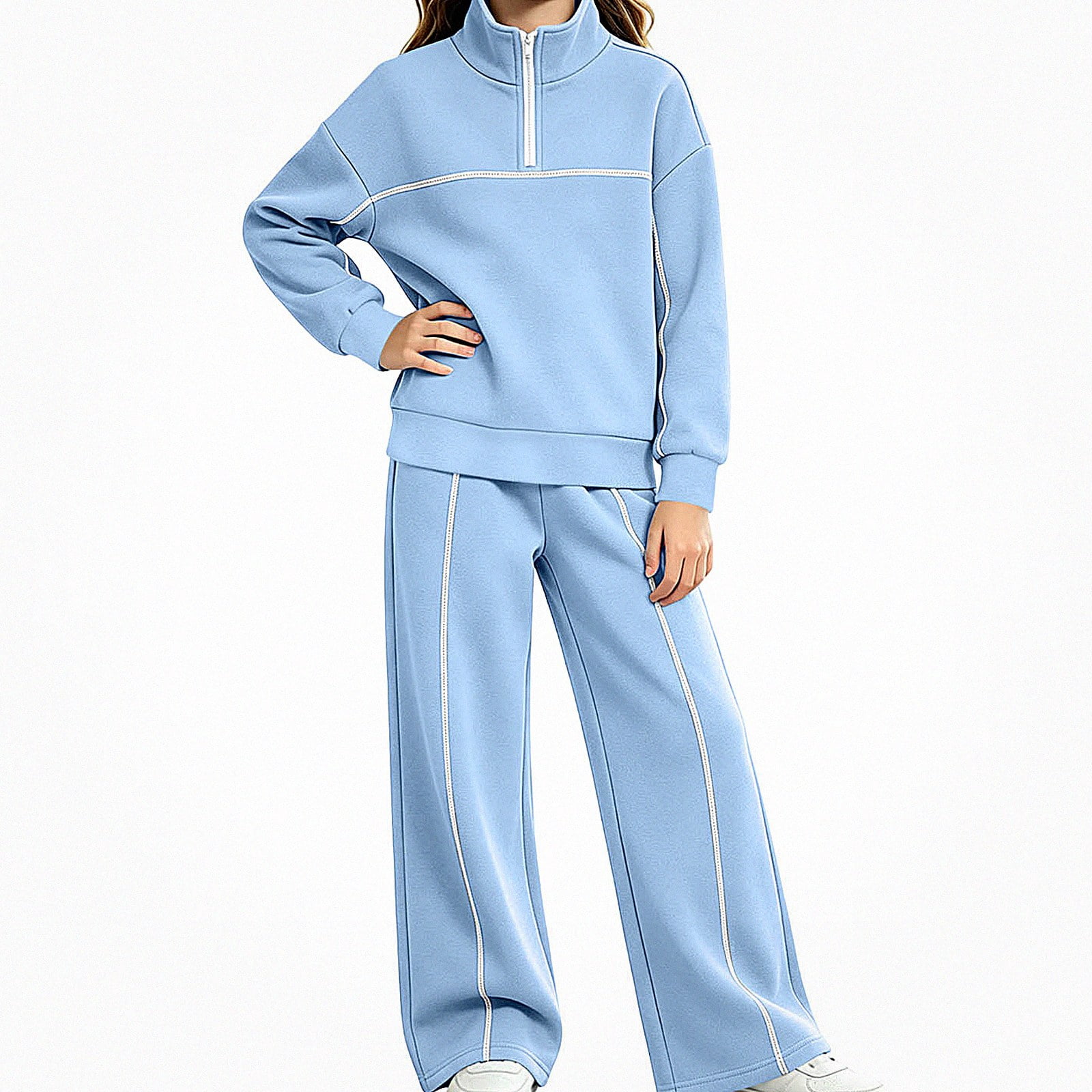 Zefriona Girls Embroidery Tracksuit Set Half Zip Placket Long Sleeve ...