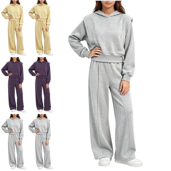 Zefriona Girls Loose Fit Pullover Hoodie and Sweatpants 2-Piece Fall Casual Outfit Set 5-15Y Purple Size 7