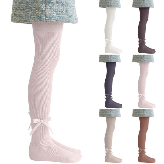 Zefriona Kids 100% Knitted Cotton Bow-Embellished Twisted Stripe Pantyhose – Soft Full-Length Dance Base Pants, Size Range 0–11 Years Purple Size 10