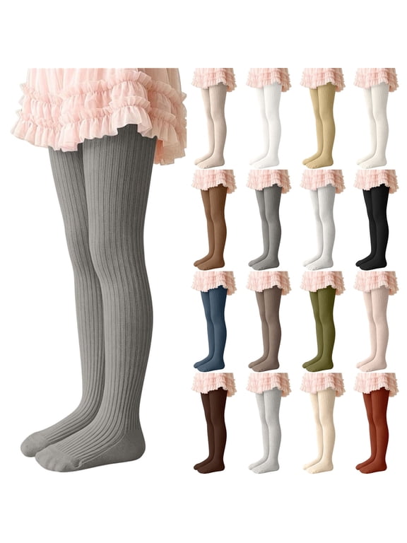 Kids Knitted Cotton Striped Twisted Pantyhose for Dance & Layering â Stretchy Comfort Fit Base Pants, Ages 2â7 Years Beige Size 3T