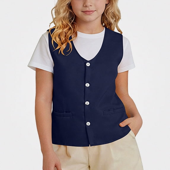 Zefriona Kids V-Neck Vest (3 - 12) Unisex Lightweight Casual Summer Outerwear Navy 3T
