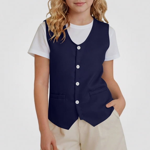 Zefriona Kids V-Neck Vest (3 - 12) Unisex Lightweight Casual Summer Outerwear Navy 3T