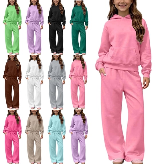 Zefriona Kids Winter Fleece Lined Warm Hooded Sweatshirt and Wide Leg Pants 2-Piece Set 5-14Y Coffee Size 5