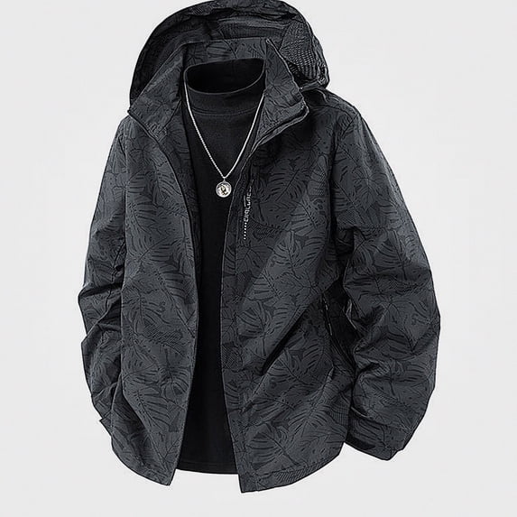 Zefriona Men's Water-Resistant Hooded Lightweight Softshell Jacket for Travel Gray L