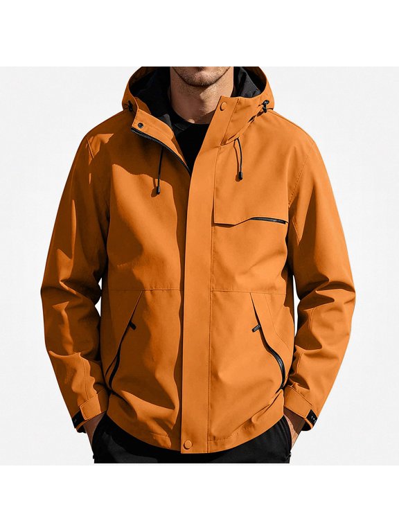 Men's Water-Resistant Hooded Softshell Jacket with Zip Pockets for Hiking Brown 2XL