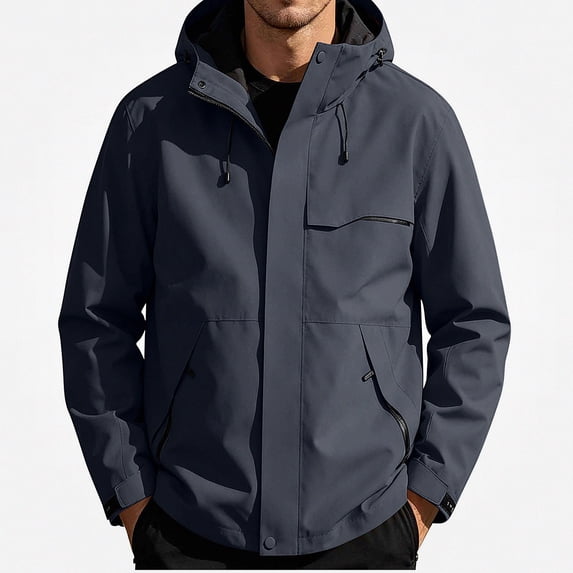 Zefriona Men's Water-Resistant Hooded Softshell Jacket with Zip Pockets for Hiking Dark Gray L