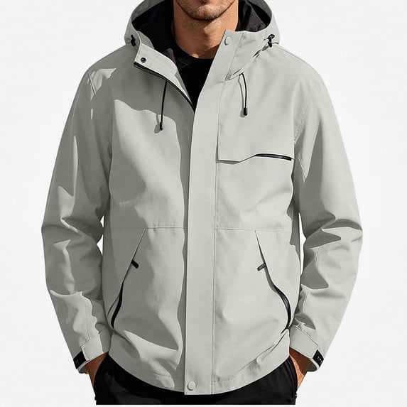 Zefriona Men's Water-Resistant Hooded Softshell Jacket with Zip Pockets for Hiking Khaki M