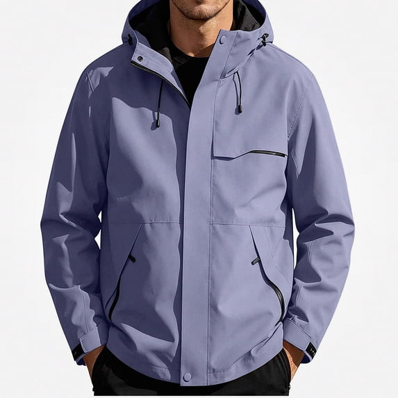 Zefriona Men's Water-Resistant Hooded Softshell Jacket with Zip Pockets for Hiking Purple 4XL