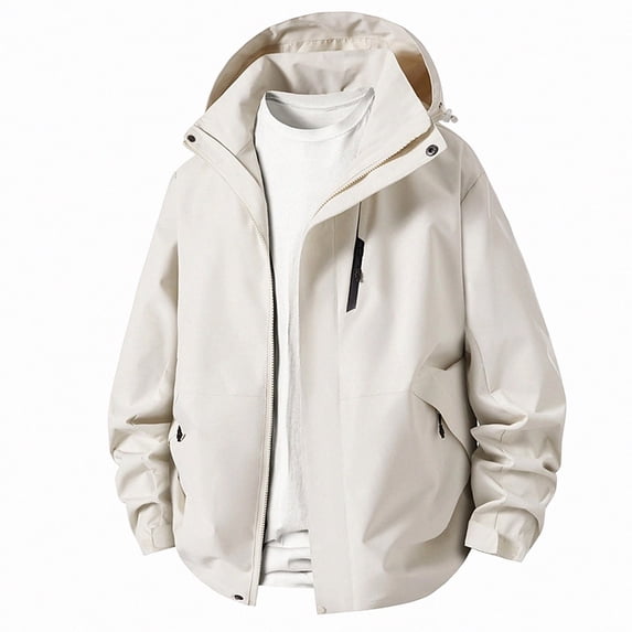 Zefriona Men's Water-Resistant Hooded Softshell Windbreaker Jacket for Hiking Beige 2XL