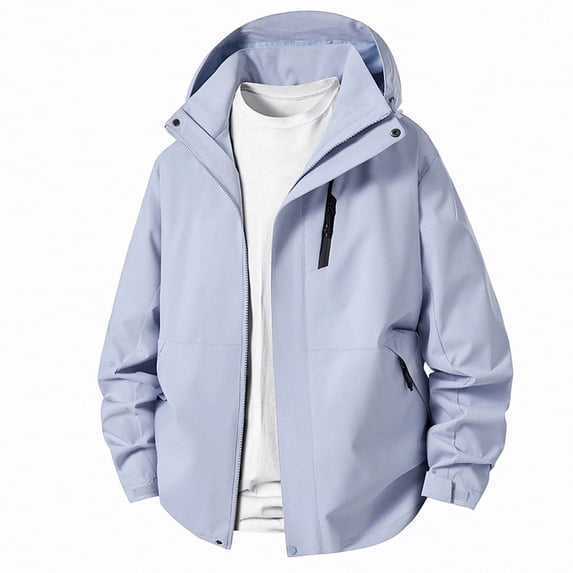 Zefriona Men's Water-Resistant Hooded Softshell Windbreaker Jacket for Hiking Light Blue XL