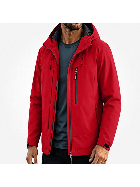 Men's Water-Resistant Thermal Hooded Softshell Windbreaker Jacket for Work Red M